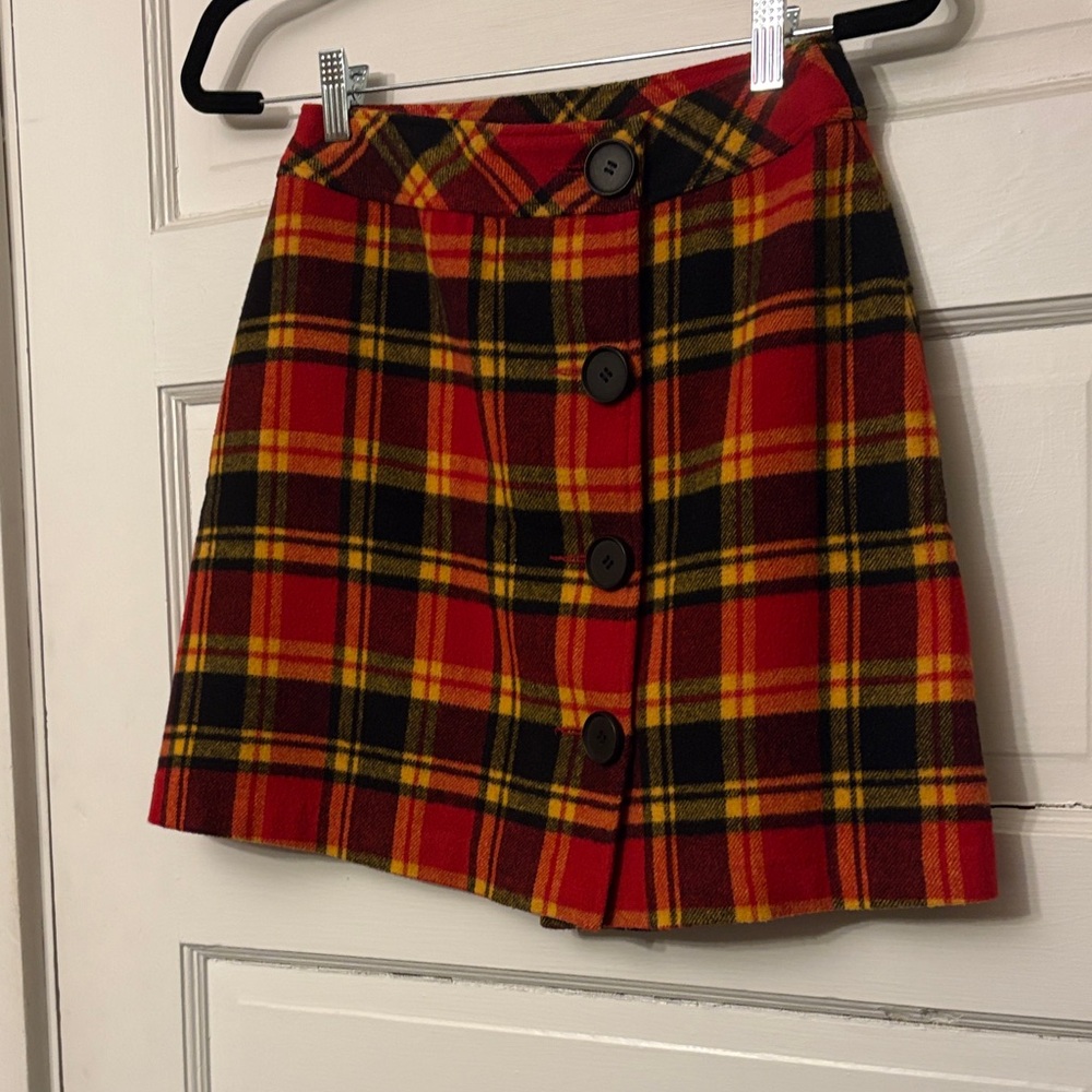 Vintage Tartan Mini Skirt with Button Detail,  Size 4/small/38